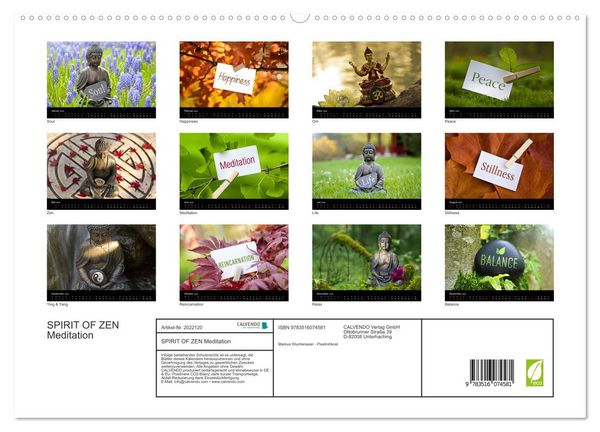 Produktbild: SPIRIT OF ZEN Meditation (hochwertiger Premium Wandkalender 2026 DIN A2 quer), Kunstdruck in Hochglanz
