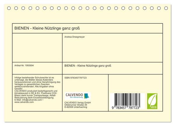 Produktbild: BIENEN - Kleine N&uuml;tzlinge ganz gro&szlig; (Tischkalender 2026 DIN A5 quer), CALVENDO Monatskalender