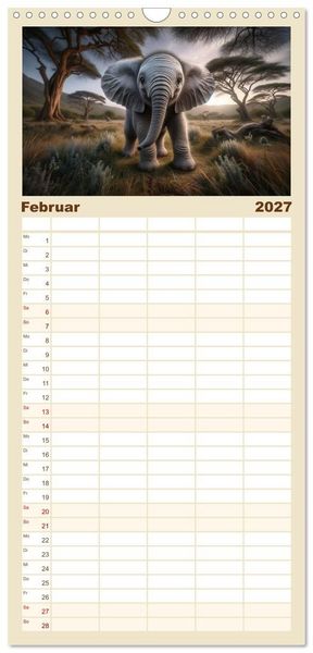 Produktbild: Familienplaner 2027 - Baby-Tiere mit 5 Spalten (Wandkalender, 21 x 45 cm) CALVENDO