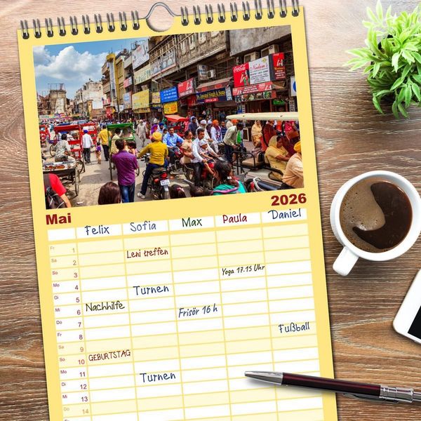 Produktbild: Familienplaner 2026 - Faszination Indien mit 5 Spalten (Wandkalender, 21 x 45 cm) CALVENDO