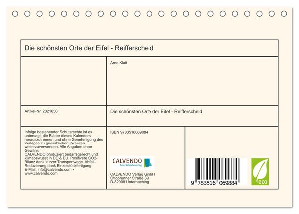 Produktbild: Die sch&ouml;nsten Orte der Eifel - Reifferscheid (Tischkalender 2026 DIN A5 quer), CALVENDO Monatskalender