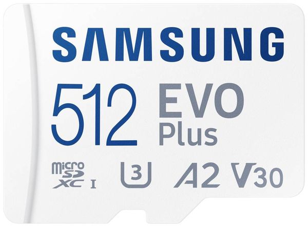 Samsung EVO Plus microSD-Karte Retail 512 GB UHS-I, v30 Video Speed Class, A2 Application Performance Class inkl. SD-Ada