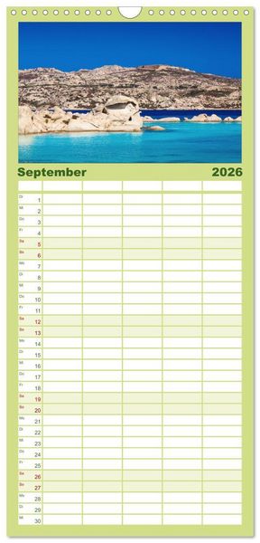 Produktbild: Familienplaner 2026 - Sardinien - Traumstr&auml;nde am Mittelmeer mit 5 Spalten (Wandkalender, 21 x 45 cm) CALVENDO