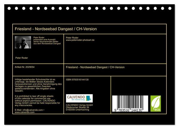 Produktbild: Friesland - Nordseebad Dangast / CH-Version (Tischkalender 2026 DIN A5 quer), CALVENDO Monatskalender