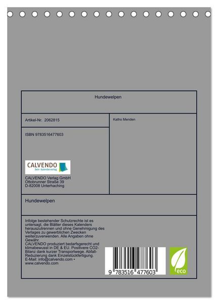 Produktbild: Hundewelpen (Tischkalender 2026 DIN A5 hoch), CALVENDO Monatskalender