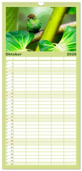 Produktbild: Familienplaner 2026 - Hallo Dschungel - Artwork mit 5 Spalten (Wandkalender, 21 x 45 cm) CALVENDO