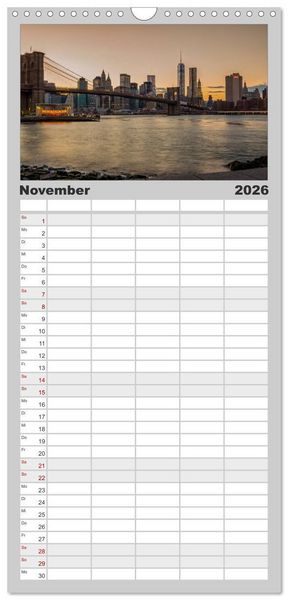 Produktbild: Familienplaner 2026 - New York Impressionen mit 5 Spalten (Wandkalender, 21 x 45 cm) CALVENDO