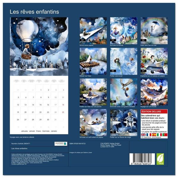 Produktbild: Les r&ecirc;ves enfantins (Calendrier mural carr&eacute; 2026 30x30 cm) Calendrier double avec une page pour vos prises de notes