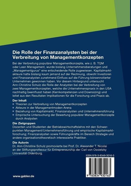Produktbild: Die Rolle der Finanzanalysten bei der Verbreitung von Managementkonzepten