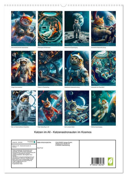 Produktbild: Katzen im All - Katzenastronauten im Kosmos (hochwertiger Premium Wandkalender 2026 DIN A2 hoch), Kunstdruck in Hochglanz
