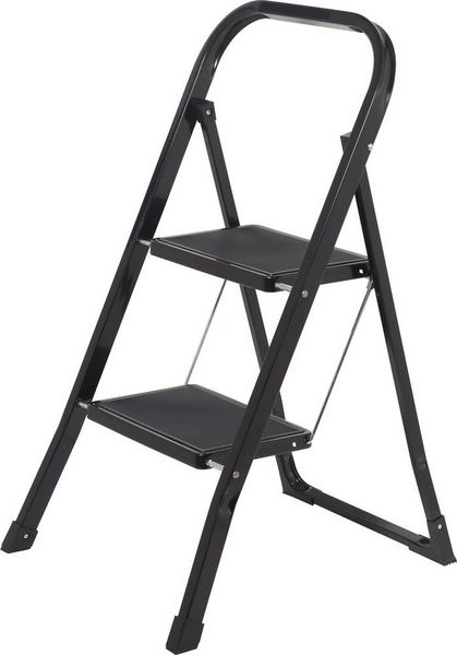 TOOLCRAFT TO-10398468 Stahl Klapptritt klappbar, Montage ohne Werkzeug Arbeitshöhe (max.): 2.47 m Schwarz EN 14183