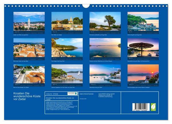 Produktbild: Kroatien Die wundersch&ouml;ne K&uuml;ste vor Zadar (Wandkalender 2026 DIN A3 quer), CALVENDO Monatskalender