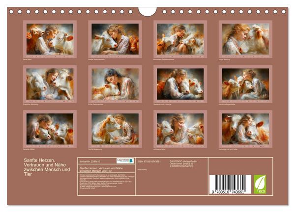 Produktbild: Sanfte Herzen. Vertrauen und N&auml;he zwischen Mensch und Tier (Wandkalender 2026 DIN A4 quer), CALVENDO Monatskalender