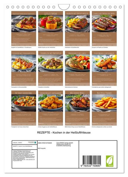 Produktbild: REZEPTE - Kochen in der Hei&szlig;luftfritteuse (Wandkalender 2026 DIN A4 hoch), CALVENDO Monatskalender