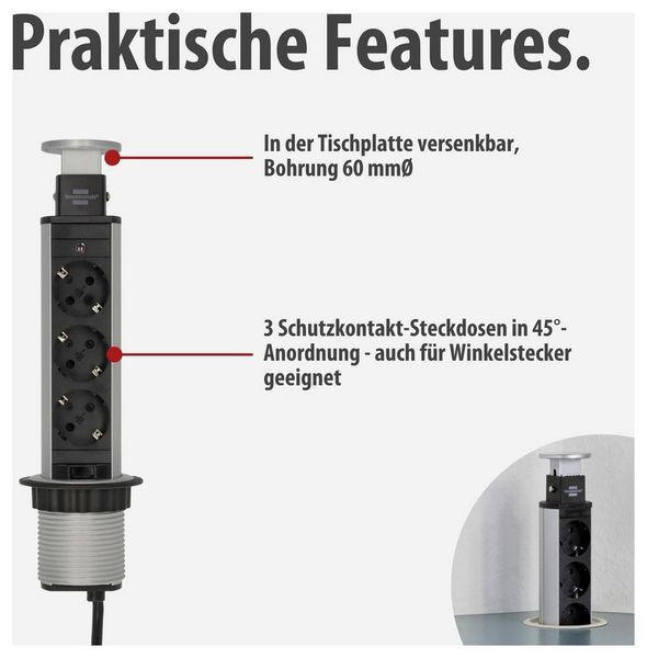 Produktbild: Brennenstuhl 1396200003 Steckdosenturm 3fach Silber, Schwarz Schutzkontakt 1 St.