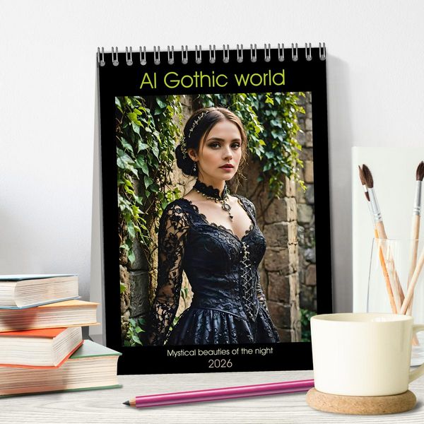 Produktbild: AI Gothic world - Mystical beauties of the night (Desk Calendar 2026 DIN A5 portrait), CALVENDO 12 Month DeskCalendar