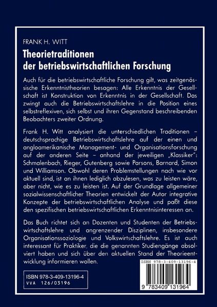 Produktbild: Theorietraditionen der betriebswirtschaftlichen Forschung