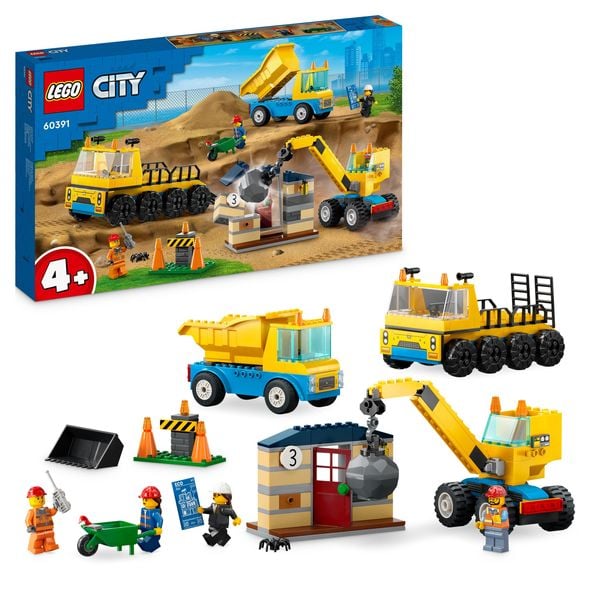 LEGO City 60391 Baufahrzeuge Set, Abriss-Spielzeug mit Bagger und Kipper
