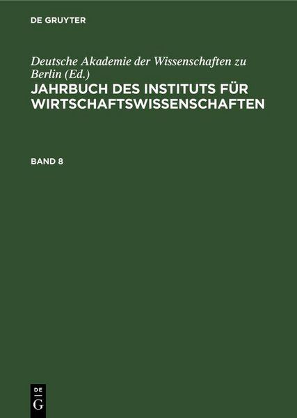 Produktbild: Jahrbuch des Instituts f&uuml;r Wirtschaftswissenschaften. Band 8