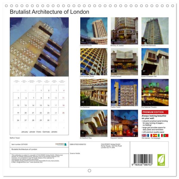Produktbild: Brutalist Architecture of London (Wall Calendar 2026 12 &times; 12 Inch) CALVENDO 12 Month Wall Calendar