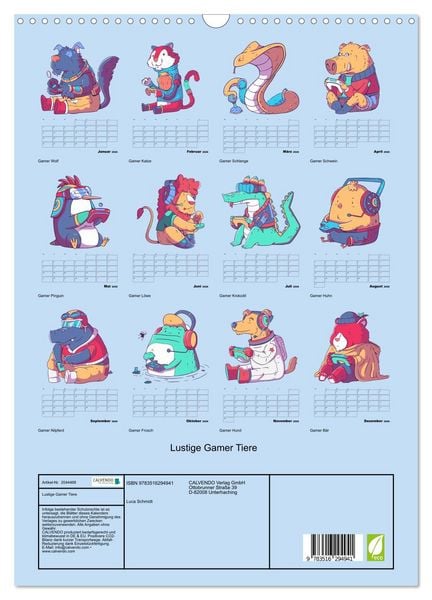 Produktbild: Lustige Gamer Tiere (Wandkalender 2026 DIN A3 hoch), CALVENDO Monatskalender