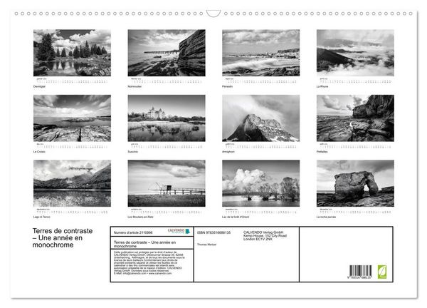 Produktbild: Terres de contraste &ndash; Une ann&eacute;e en monochrome (Calendrier mural 2026 DIN A2 vertical), CALVENDO calendrier mensuel