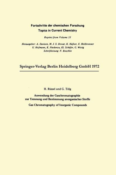 Anwendung der Gaschromatographie zur Trennung und Bestimmung anorganischer Stoffe, Taschenbuch von Harald Ruessel , Günther Tölg, Springer Berlin,