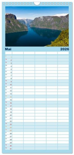 Produktbild: Familienplaner 2026 - Norwegen - Land im Norden mit 5 Spalten (Wandkalender, 21 x 45 cm) CALVENDO