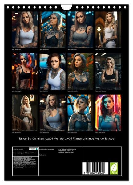 Produktbild: Tattoo Sch&ouml;nheiten - zw&ouml;lf Monate, zw&ouml;lf Frauen und jede Menge Tattoos (Wandkalender 2026 DIN A4 hoch), CALVENDO Monatskalender