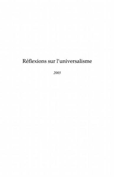Produktbild: Reflexions sur l'universalisme- 2005