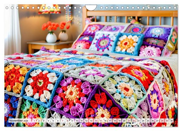 Produktbild: Granny Square Kunst - Ein Jahr voller kreativer H&auml;kelideen (Wandkalender 2026 DIN A4 quer), CALVENDO Monatskalender