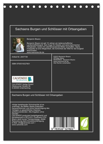 Produktbild: Sachsens Burgen und Schl&ouml;sser mit Ortsangaben (Tischkalender 2026 DIN A5 hoch), CALVENDO Monatskalender