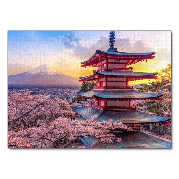 Produktbild: Lais Puzzle Fujiyoshida, Japan Sch&ouml;ne Aussicht auf den Mount Fuji und die Chureito-Pagode bei Sonnenuntergang, Japan im Fr&uuml;hling mit Kirschbl&uuml;ten 1000 Teile
