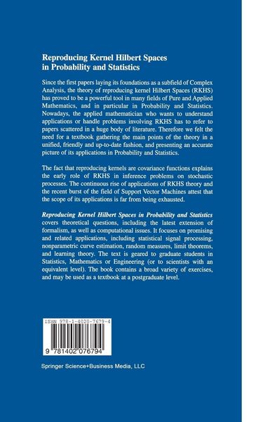 Produktbild: Reproducing Kernel Hilbert Spaces in Probability and Statistics