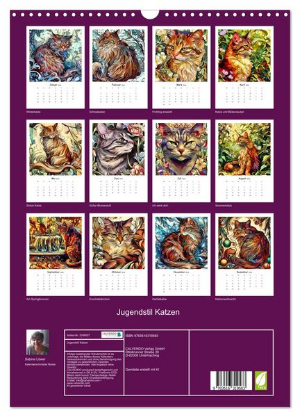 Produktbild: Jugendstil Katzen (Wandkalender 2026 DIN A3 hoch), CALVENDO Monatskalender