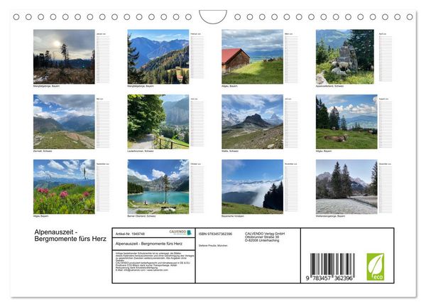 Produktbild: Alpenauszeit - Bergmomente f&uuml;rs Herz (Wandkalender 2026 DIN A4 quer), CALVENDO Monatskalender