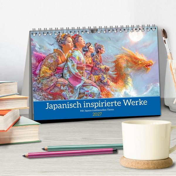Produktbild: Japanisch inspirierte Werke - Mit Japans traditionellen Tieren (Tischkalender 2027 DIN A5 quer), CALVENDO Monatskalender