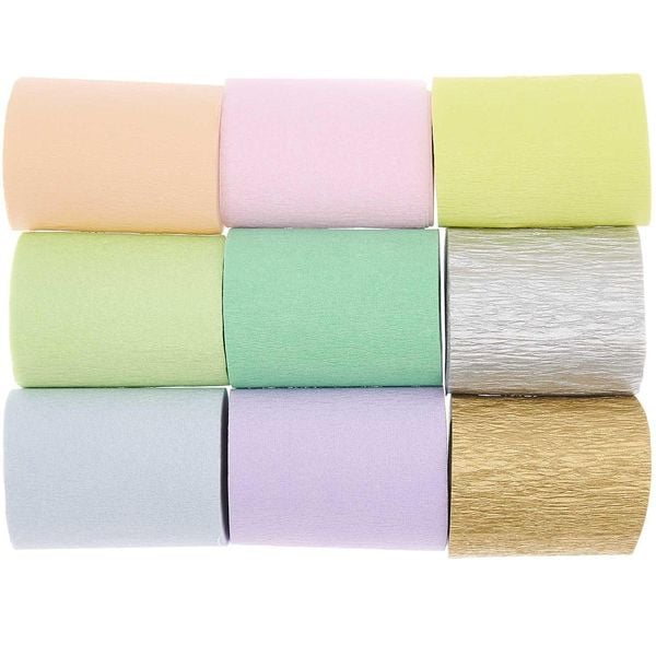 Produktbild: Kreppb&auml;nder, Regenbogen Pastell Mix, MIX, 9 Stk, 5,5 cm x 10 m