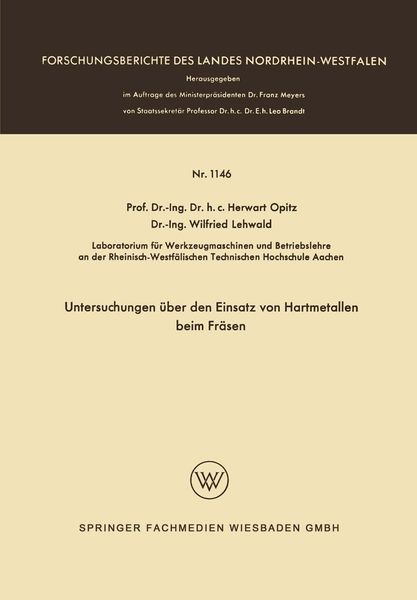 Produktbild: Untersuchungen &uuml;ber den Einsatz von Hartmetallen beim Fr&auml;sen