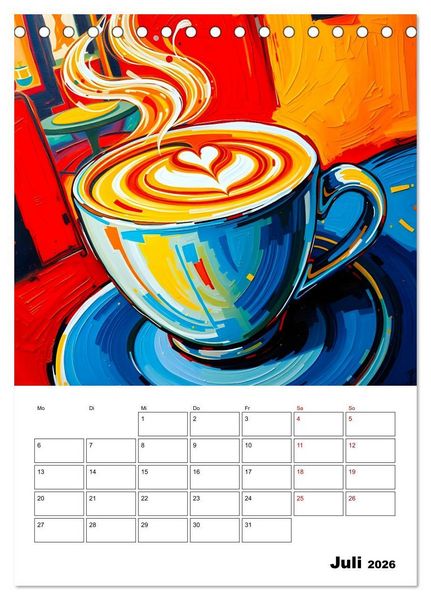 Produktbild: Kaffee trifft Kunst - Aromatische Pinselstriche (Tischkalender 2026 DIN A5 hoch), CALVENDO Monatskalender