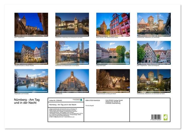 Produktbild: N&uuml;rnberg - Am Tag und in der Nacht (Wandkalender 2026 DIN A2 quer), CALVENDO Monatskalender