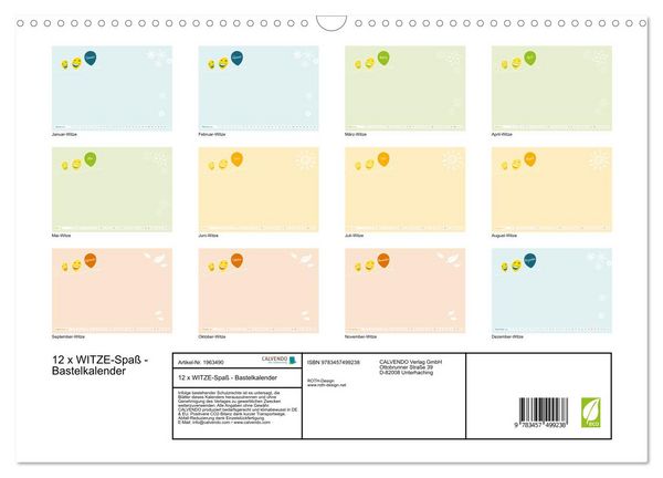 Produktbild: 12 x WITZE-Spa&szlig; - Bastelkalender (Wandkalender 2026 DIN A3 quer), CALVENDO Monatskalender