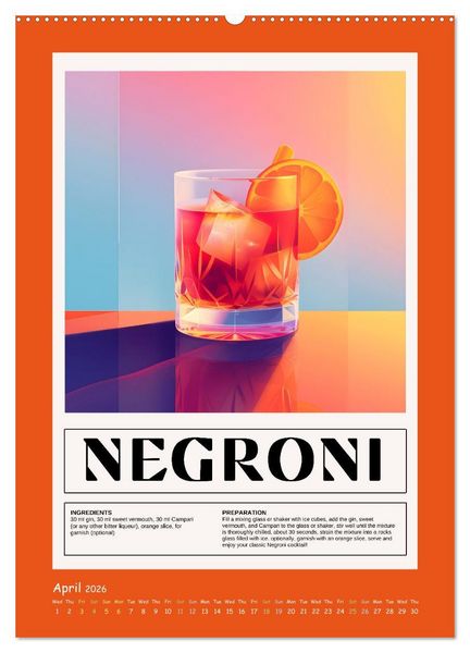 Produktbild: Classic Cocktails (High Quality Premium Wall Calendar 2026 DIN A2 portrait),CALVENDO 12 Month Wall Calendar