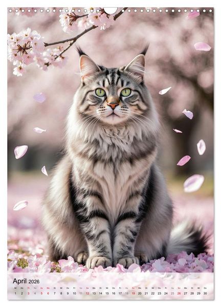 Produktbild: Maine Coon Kalender - Majest&auml;tische Katzen in der Natur (Wandkalender 2026 DIN A3 hoch), CALVENDO Monatskalender