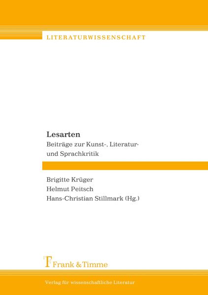 Lesarten, Taschenbuch von Brigitte Krüger , Helmut Peitsch , Hans-Christian Stillmark, Frank & Timme, 9783865960931