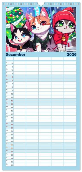 Produktbild: Familienplaner 2026 - Anime Cats mit 5 Spalten (Wandkalender, 21 x 45 cm) CALVENDO