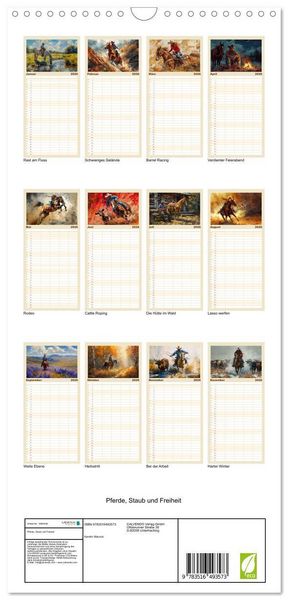 Produktbild: Familienplaner 2026 - Pferde, Staub und Freiheit mit 5 Spalten (Wandkalender, 21 x 45 cm) CALVENDO