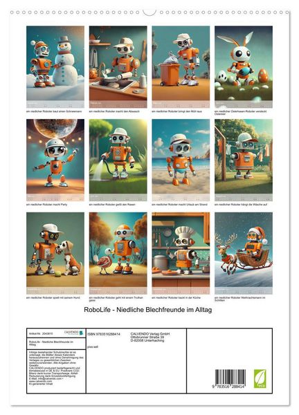 Produktbild: RoboLife - Niedliche Blechfreunde im Alltag (hochwertiger Premium Wandkalender 2026 DIN A2 hoch), Kunstdruck in Hochglanz
