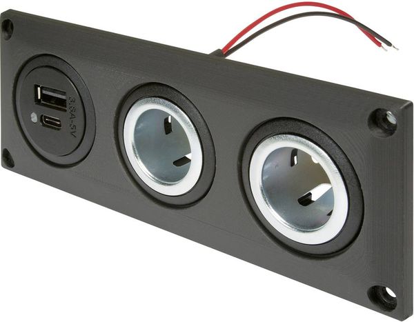 Produktbild: ProCar Einbausteckdose mit USB-C/A Doppelsteckdose + 2 Powersteckdosen Belastbarkeit Strom max.=20 A 12 V, 24 V