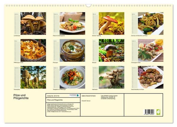 Produktbild: Pilze und Pilzgerichte (Wandkalender 2026 DIN A2 quer), CALVENDO Monatskalender